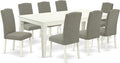 East West Furniture LGEN9-LWH-06 9 Piece Dining Set Includes a Rectangle Dining Room Table with Butterfly Leaf and 8 Dark Shitake Linen Fabric Upholstered Chairs, 42x84 Inch, Linen White