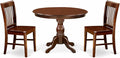 East West Furniture HBNF3-MAH-W 3 Piece Dining Set Contains a Round Dining Room Table with Pedestal and 2 Wood Seat Chairs, 42x42 Inch, Mahogany