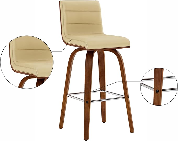 Armen Living Vienna 26" Swivel Counter Stool in Walnut Wood Finish with Cream Faux Leather - Set of 3