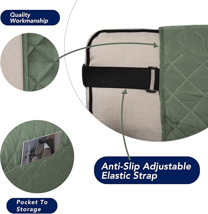 PureFit Reversible Sofa Cover Water Resistant Chair Couch Cover, Machine Washable Furniture Cover with Non-Slip Foam and Adjustable Strap for Dogs, Pets (Chair, Grayish Green/Ivory)
