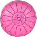 Stuffed Round Design Moroccan Leather Pouf Ottoman, Handmade, Pre-Filled, 100% Genuine Leather, 13” Height x 20” Diameter, Footstool & Living Room Décor (Fuchsia)