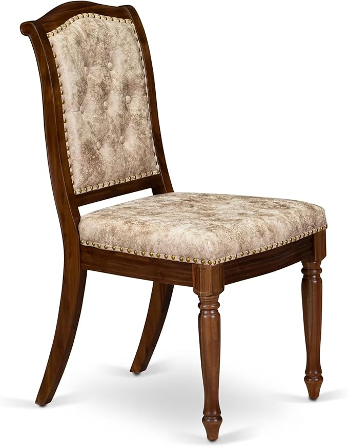 LEMA9-AWA-36 9 Pieces Kitchen Table Set Includes a Rectangular Dining Table and 8 Light Beige Polyester Fabric Dining Chairs, Antique Walnut Finish