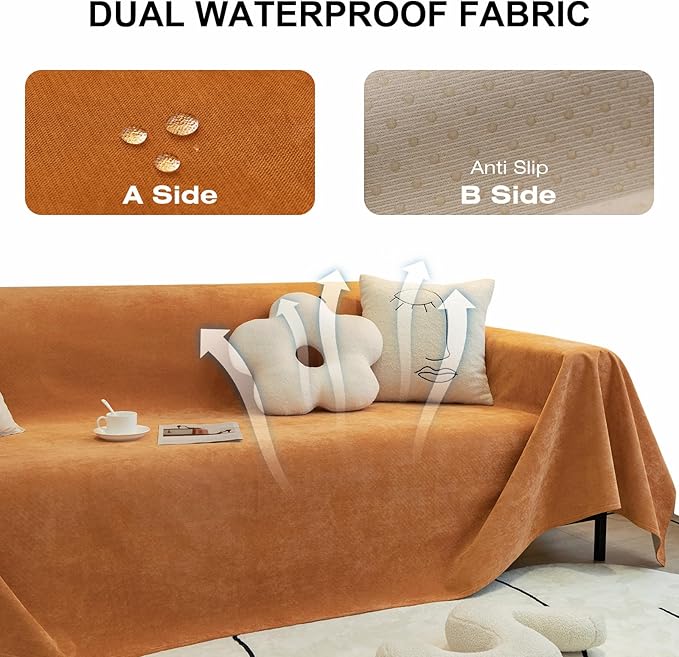 STACYPIK Waterproof Orange Sofa Cover Non-Slip Scratch Proof Couch Cover for Sectional Sofa Furniture Protector for 3 Cushion Couch Washable Pet-Friendly Thick Sofa Slipcover for Living Room-71X150IN