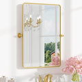 Keonjinn 24 x 36 Inch Pivot Mirror Bathroom, Gold Tilt Mirror Bathroom for Wall, Brushed Gold Beveled Pivot Rectangle Mirrors for Over Sink, Modern Metal Framed Vanity Mirrors, Horizontal/Vertical