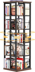 Aheaplus Rotating Bookshelf, Corner Bookcase, 360 Display Wood Spinning Bookshelves, Floor Standing Bookcase Narrow Shelf,5 Tiers, Rustic Brown