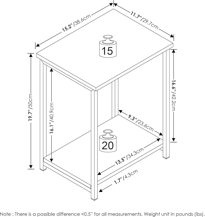 Furinno Simplistic Metal Frame End Table, 2-Pack, Espresso