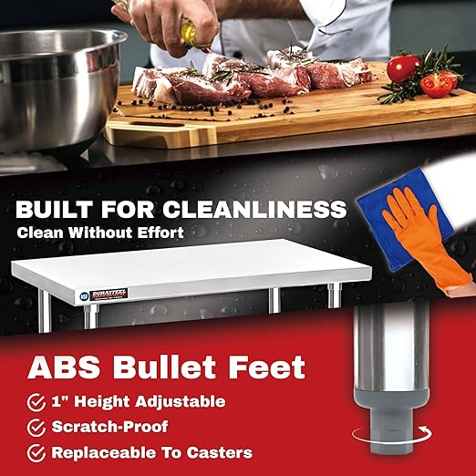 DuraSteel Food Prep Stainless Steel Table - 24 x 12 Inch Commercial Metal Workbench with Adjustable Under Shelf - NSF Certified - for Restaurant, Warehouse, Home, Kitchen, Garage