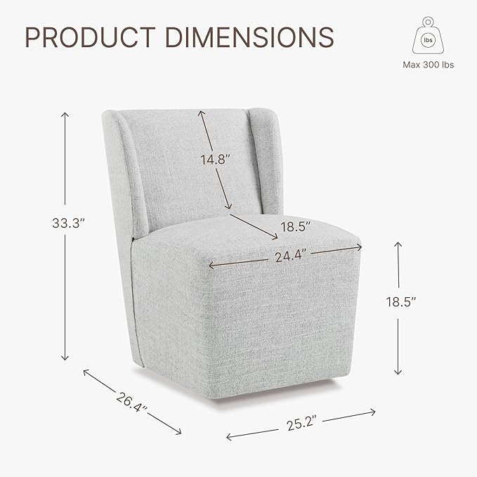 Upholstered Dining Chair with Casters Wingback Modern Side Armless Deskchair with Rollers for Diningroom Bedroom Livingroom Reading Room,Light Grey,1 Box
