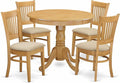 East West Furniture ANVA5-OAK-C 5 Piece Dining Room Furniture Set Includes a Round Dining Table with Pedestal and 4 Linen Fabric Upholstered Chairs, 36x36 Inch, Oak