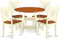 East West Furniture SUPL5-BMK-W 5 Piece Dining Room Table Set Includes a Round Kitchen Table with Dropleaf & Shelves and 4 Dining Chairs, 42x42 Inch, Buttermilk & Cherry
