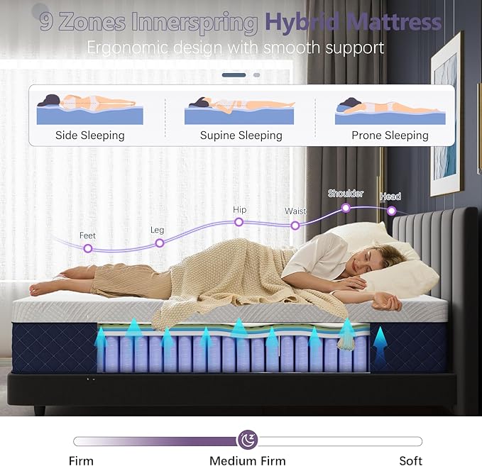Queen Mattresses, 14 Inch Hybrid Queen Mattress in a Box, Memory Foam and Individual Pocket Spring Breathable Comfort for Sleep Supportive and Pressure Relief, CertiPUR-US, 60"*80"*14"