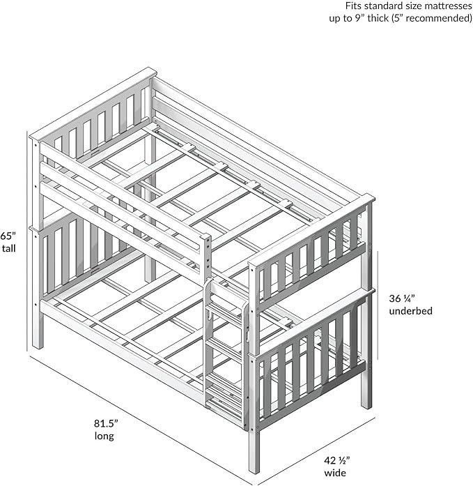 Max & Lily Bunk Bed Twin over Twin, Solid Wood Bunk Bed Frame with Ladder for Kids, 14" Safety Guardrails, Easy Assembly, No Box Spring Needed, Espresso