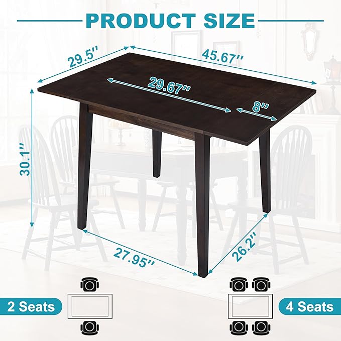 29"- 45" Extendable Dining Table for 2-4, Folding Square Dinner Table Small Kitchen Dining Room Tables with Wood Legs for Small Space, Kitchen, Living Room, Espresso