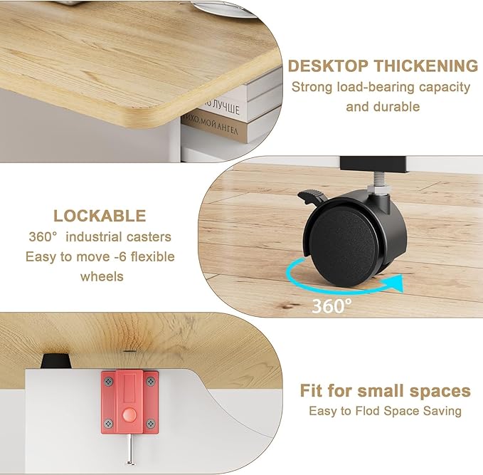 IDEALHOUSE Folding Dining Table, Drop Leaf Dining Table with 6 Wheels and 2-Layer Storage Shelf, Space Saving Dining Table for Small Spaces (Natural Wood, 50.1" D x 31.4" W x 29.5" H)