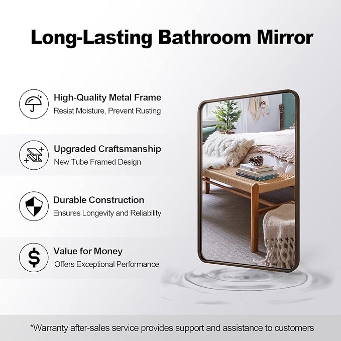 ANDY STAR Bronze Bathroom Mirror, 24X36 Bronze Wall Mirror, Bronze Vanity Mirror, Rounded Rectangle Mirror Bronze Metal Frame Farmhouse Mirror Hang Vertically or Horizontally