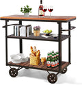Farmhouse Mobile Cart with Wheels for Home Kitchen Industrial Rolling Food Cart Outdoor Vintage Wood and Metal Design Utility Cart in Office Coffee House 3 Tier with 2 Side Handle