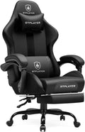 GTRACING Gaming Chair with Foot Rest & Pocket Spring Cushion, Ergonomic High Back Computer Chair with Headrest & 360°-Swivel Seat for Home Office Desk, PU Leather, Black