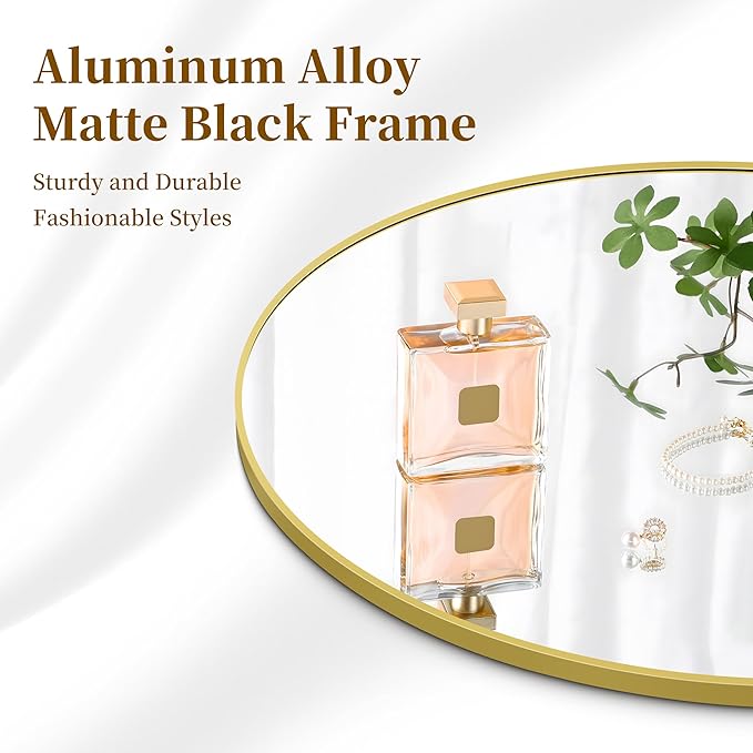 Gold Round Mirror, 39 Inch Wall Mounted Aluminum Alloy Metal Frame Mirror, Perfect for Bathroom, Entryway, Living Room