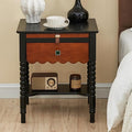 Uniclinens Mid Century Modern Nightstand Two-Tone Bedside Table with Drawers, Vintage Solid Wood End Side Table for Bedroom Living Room, Black-Brown