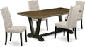 East West Furniture V677EL635-5 5 Piece Modern Dining Table Set Includes a Rectangle Wooden Table with V-Legs and 4 Doeskin Linen Fabric Upholstered Chairs, 40x72 Inch, Multi-Color
