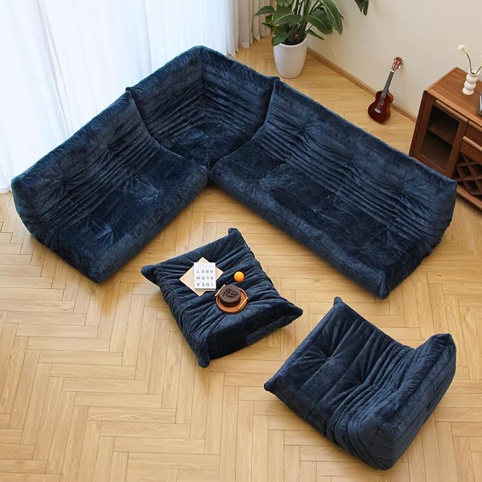 N&V Fireside Chair, Mid Century Armless Floor Sofa, Soft Premium Chenille Floor Lounge Chair, Foam Sofa Accent Chair for Living Room Bedroom and Office (Blue, Single)