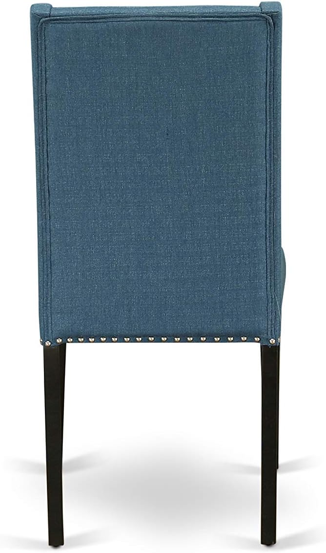 East West Furniture NOFL5-BLK-21 5 Piece Dinette Set for 4 Includes a Rectangle Dining Room Table with Butterfly Leaf and 4 Blue Linen Fabric Upholstered Chairs, 32x54 Inch, Black