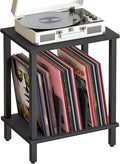 HOOBRO Record Player Stand, 2-Tier End Table, Vinyl Record Turntable Stand with Storage up to 100 Albums, Small Side Table for Living Room, Bedroom, Black, BK05RS01