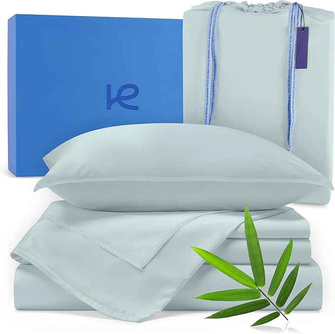 Kickoff Viscose Bamboo Sheets Twin Size 3-pc 100% Organic Bamboo Viscose Bed Cooling Sheets Twin Size Set Cool Bedding for hot Sleepers Sheet, Flat, Fitted, Pillowcase (Coastal Blue, T)