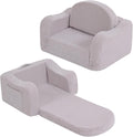 Welnow Kids Sofa, 2-in-1 Soft Sherpa Toddler Chair, Convertible Toddler Couch Lounger, Flip Out Kids Couch Chair with Side Pockets & Removable Cover for Girls and Boys, Grey