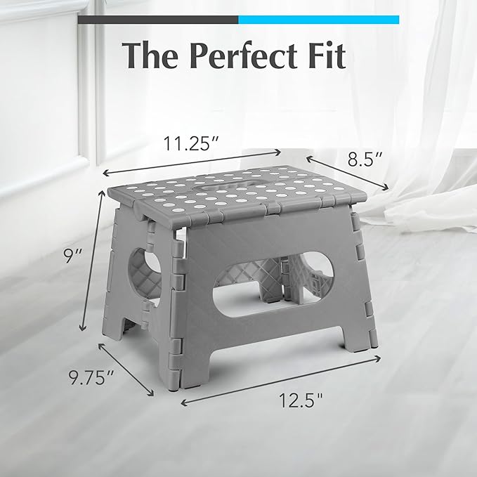 Handy Laundry Folding Lightweight Step Stool - Sturdy Enough to Support Adults and Safe Enough for Kids - Opens Easy with One Flip - Great for Kitchen, Bathroom or Bedroom (Grey | 2-Pack)