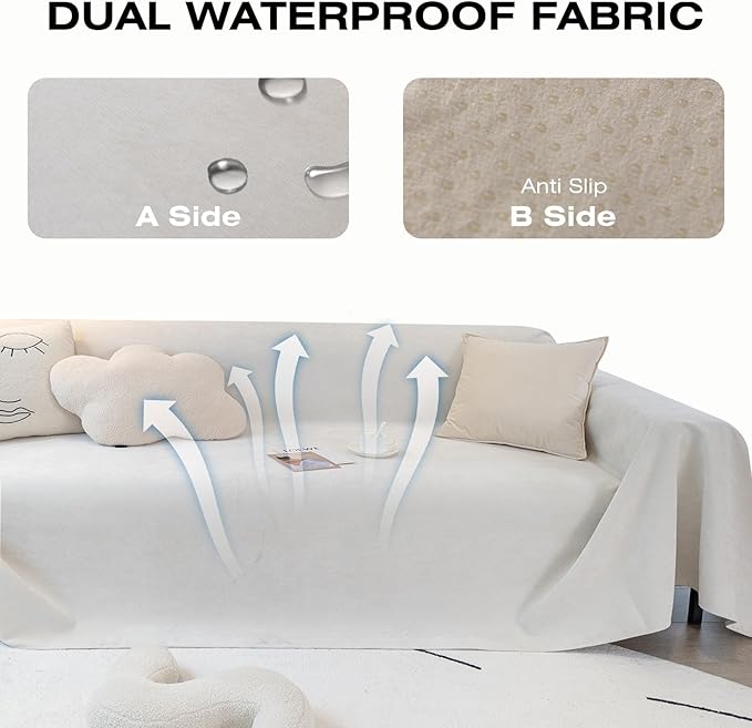 STACYPIK Thick Waterproof White Sofa Cover for Dogs, Anti-Scratch Pet Couch Cover for 3 Cushion Couch,Washable Non Slip Couch Cover for Loveseat, Multi-use L-Shaped Throw Cover for Sectional-71X150IN