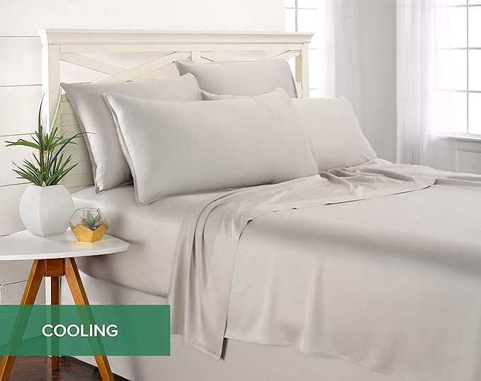 Queen Sheets by Pure Bamboo, Genuine 100% Organic Viscose Derived from Bamboo Bed Sheet Set, Luxuriously Soft & Cooling, Double Stitching, Lifetime Quality Promise (Queen, Silver Pearl)