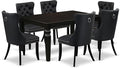 East West Furniture LGDA7-BLK-12 7 Piece Dinette Set Contains a Rectangle Kitchen Table with Butterfly Leaf and 6 Polyester Fabric Parson Dining Chairs, 42x84 Inch, Black