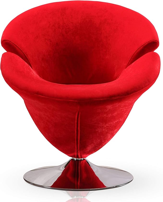 Manhattan Comfort Tulip Swivel Accent Chair with 360° Turn, Modern Flower Inspired Design, Soft Velvet Upholstery, Polished Chrome Base, No Assembly Required, 300 Lbs Capacity, Red