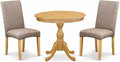 East West Furniture AMDR3-OAK-16 3 Piece Dining Room Table Set Contains a Round Kitchen Table with Pedestal and 2 Dark Khaki Linen Fabric Parsons Dining Chairs, 36x36 Inch, Oak