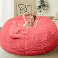 Bean Bag Chair for Adults Kids Without Filler Comfy Giant Round Lazy Sofa Chair Cover Floor Chair Cover for Bedroom Living Room, 7FT, Rose Red