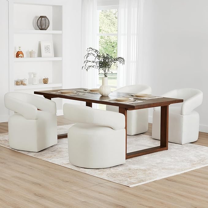 Upholstered Dining Chairs with Removable Casters Barrel Side Armchair with Rollers for Diningroom Bedroom Livingroom Reading Room, Ivory, 1PCS