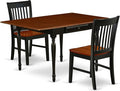 East West Furniture MZNO3-BCH-W 3 Piece Dining Table Set for Small Spaces Contains a Rectangle Dining Room Table with Dropleaf and 2 Wooden Seat Chairs, 36x54 Inch, Black & Cherry