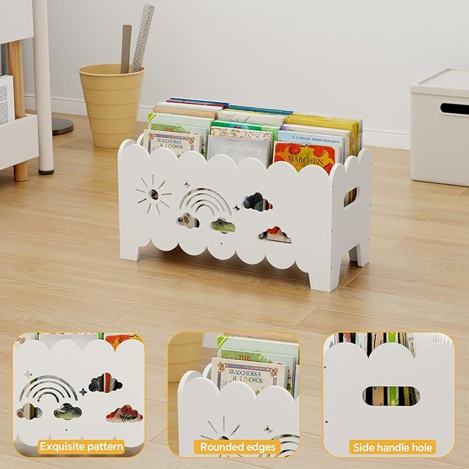 Wood Kids Bookshelf, Montessori Bookshelf, Suitable Kids Rooms, Nursery & Classroom, Kids Bookshelf and Toy Storage, Toddler Book Rack, Nursery Book Shelves, Kids Bookcase