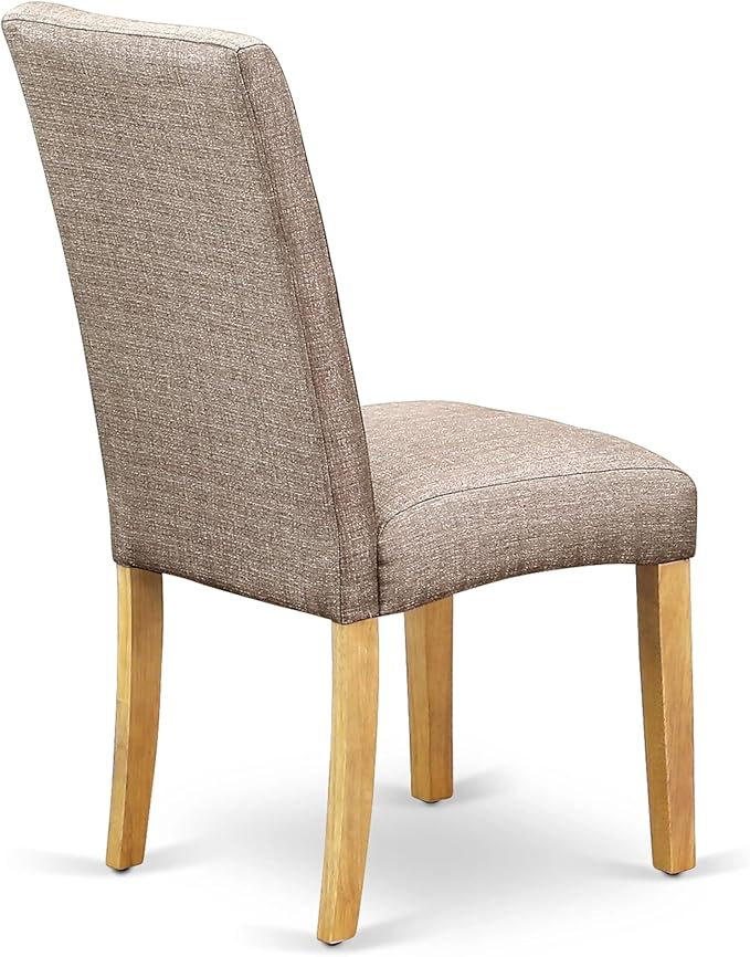 East West Furniture ANDR3-OAK-16 3 Piece Dining Table Set Contains a Round Kitchen Table with Pedestal and 2 Dark Khaki Linen Fabric Upholstered Kitchen Chairs, 36x36 Inch, Oak