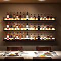 Wall-Mounted Metal Wine Rack with LED Lights 3-Tier Floating Bar Shelves with Wine Glass Rack Large Wine Bottle Display Rack Hanging Shelf, for Home Bar Dining Room Decorative (Black, 120cm/47.2in)