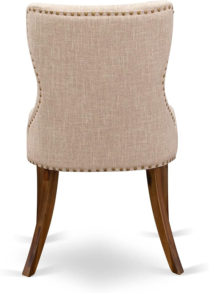 East West Furniture AMSI3-AWA-04 3 Piece Dining Set for Small Spaces Contains a Round Kitchen Table with Pedestal and 2 Light Tan Linen Fabric Parson Chairs, 36x36 Inch, Walnut