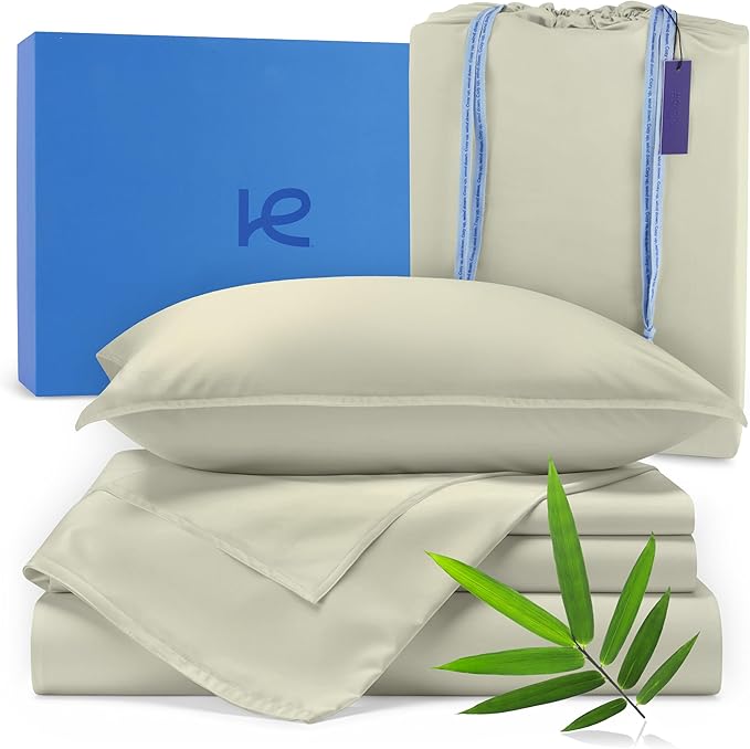 Kickoff Viscose Bamboo Sheets Full Size 4-pc 100% Organic Bamboo Viscose Bed Cooling Sheets Full Size Set Cool Bedding for hot Sleepers Sheet, Flat, Fitted, Pillowcases (Soft Sage, F)