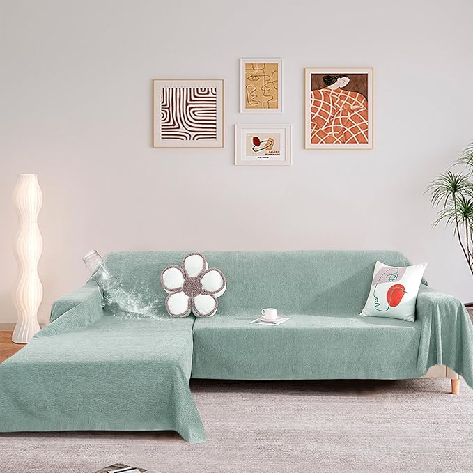 STACYPIK 100% Waterproof Sea Green Sofa Covers, Couch Cover for Sectional, Anti-Cat Scratch Furniture Protector, Washable Jacquard Sofa Cover for Dogs, Kids, Wear Resistant Sofa Slipcover-71X71IN