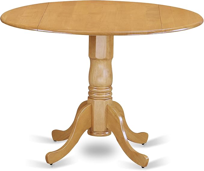 East West Furniture DLPO5-OAK-W 5 Piece Modern Dining Table Set Includes a Round Wooden Table with Dropleaf and 4 Dining Chairs, 42x42 Inch, Oak