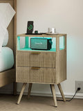 Nightstand, Modern Bedside Table with 2 Storage Drawer and Open Wood Shelf for Bedroom and Small Spaces, Night Stand with Solid Wood Legs (Grey Oak-Outlet)