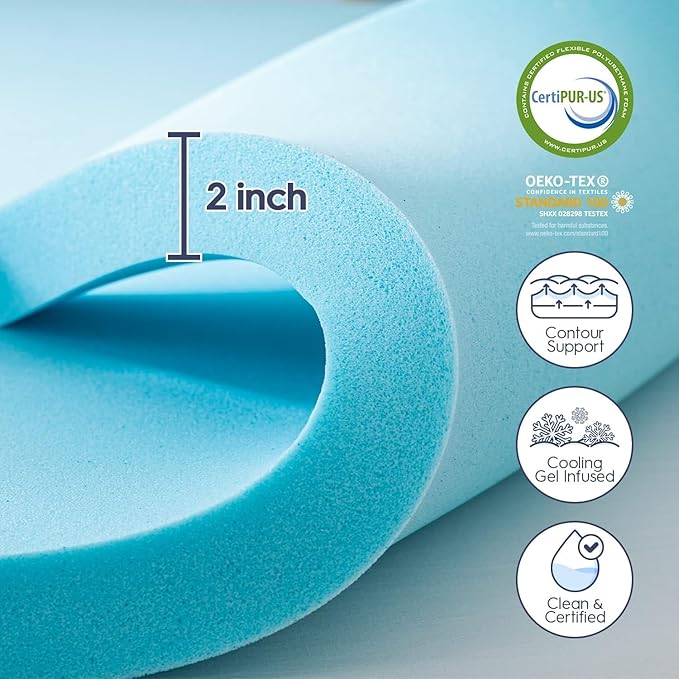 ELEMUSE Full XL Dual Layer 3 Inch Memory Foam Mattress Topper, 2 Inch Cooling Gel Memory Foam and 1 Inch Thick Soft Pillow Top Mattress Pad Cover for Back Pain Relief, Side Sleep Bed Topper