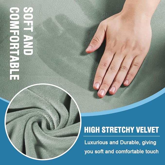 H.VERSAILTEX Sofa Cover 4 Piece T Cushion Sofa Slipcovers Thick Velvet Couch Cover Stretch T Cushion Sofa Covers for 3 Cushion Couch with 3 Individual T Cushion Covers Washable, Sea Grass