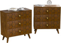 COSIEST Modern End Table w 3 Storage Drawers, Night Stand w Honeycomb Pattern, Small Wood Chest, Accent Cabinet for Bedroom, Living Room(Brown,2 Pieces)
