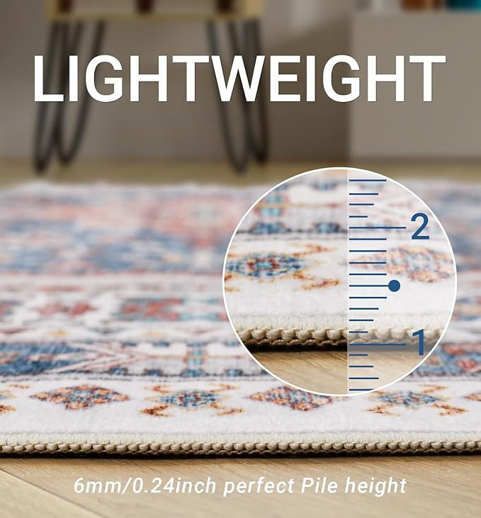 zesthome 6x9 Area Rug, Super Soft Washable Rugs for Living Room, Non-Slip Stain Resistant Vintage Rugs, Ultra-Thin Large Area Rugs (Navy Blue/Red,6'x9')